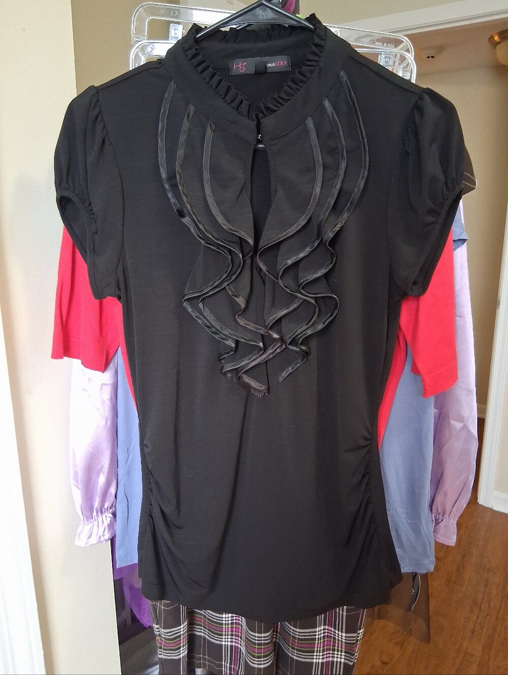 Black Ruffled Short-Sleeve Blouse